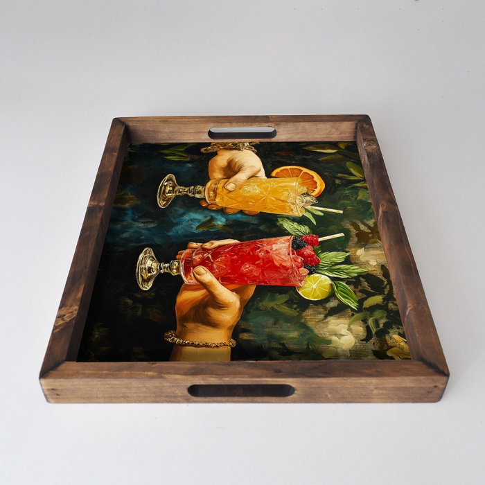 Aberto Design Bandeja REF039 Multicolor de Madera Maciza con Impresión UV